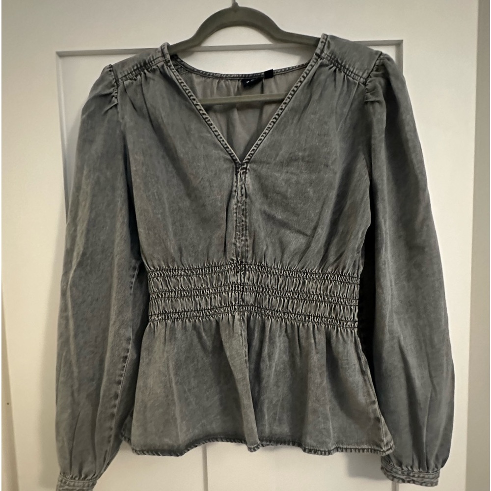 Puff Sleeve Denim Peplum Top with Washwell | Gap Size M